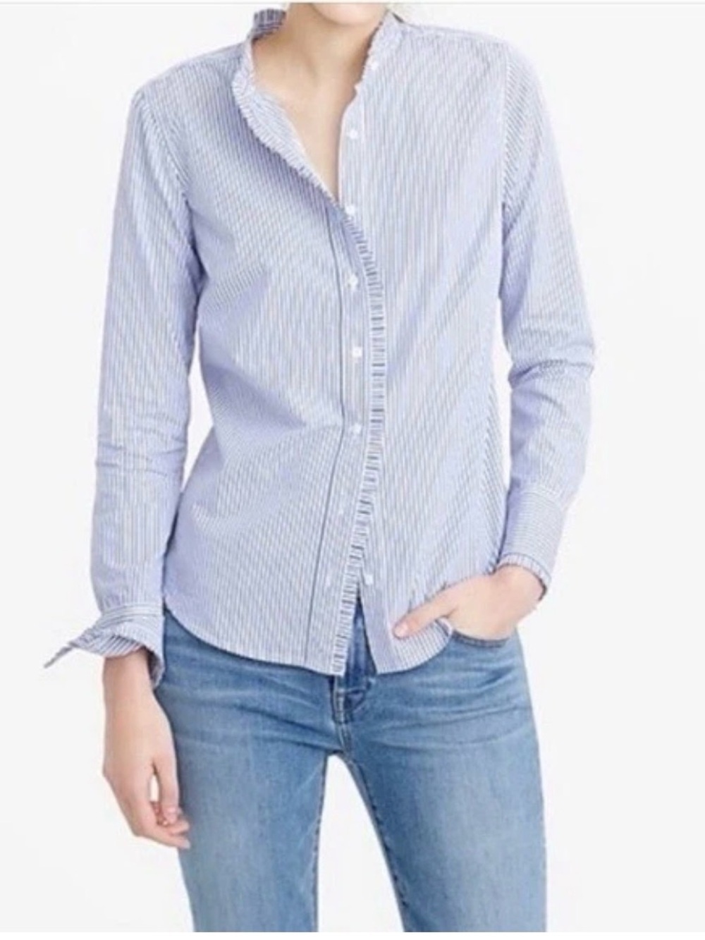 J. CREW Preppy Classic Coastal Striped Button Down Ruffled Shirt Size 4T